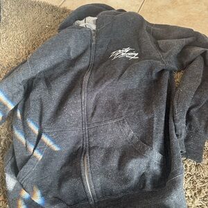 Dark Heather Zip-Up Hoodie with Script Chest Logo